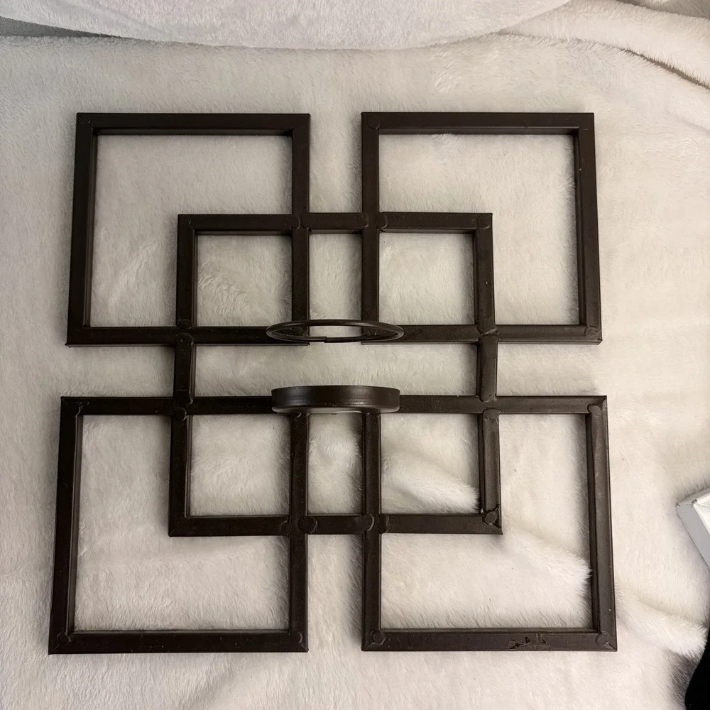 Modern Geometric Metal Wall Candle Sconce –‎ Interlocking Squares Dark Brown EUC